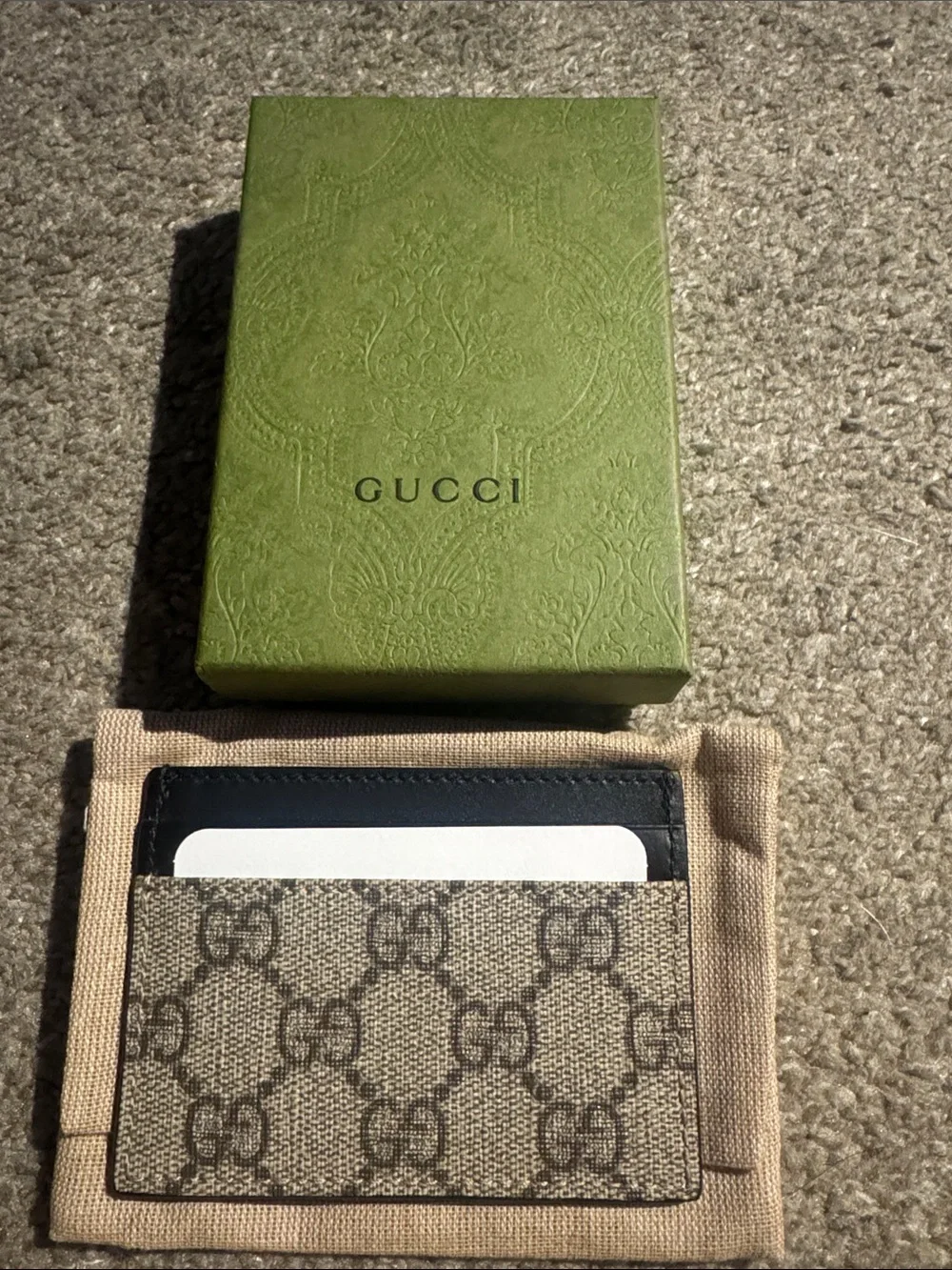 Gucci Monogram Canvas Card Holder with Black Leather Trim BRAND NEW!